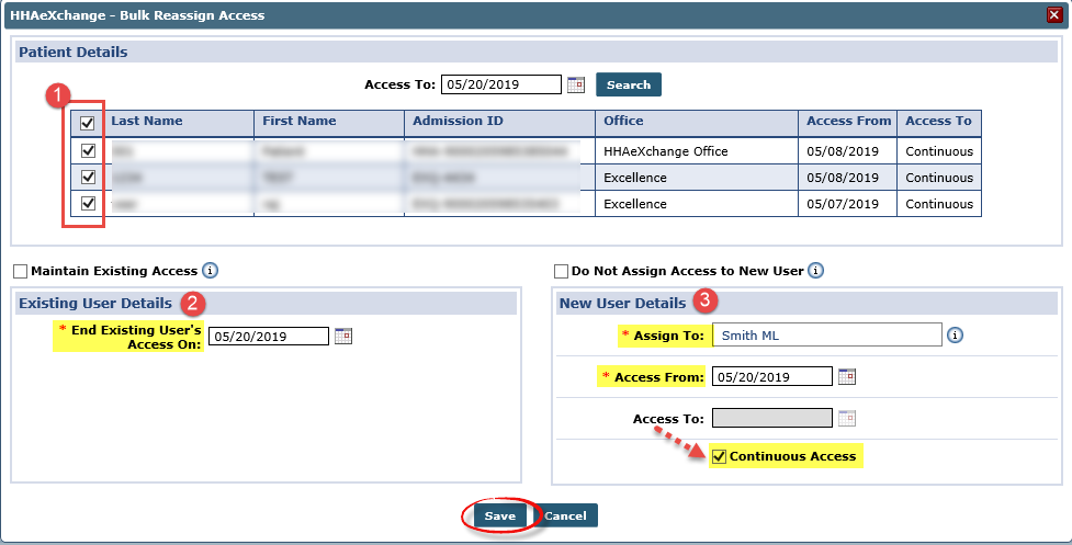 Bulk Reassign Access Window