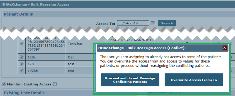 Bulk Reassign Access (Conflict) Window