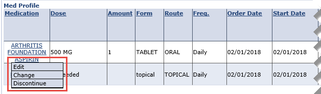 Med Profile: Edit/Change/Discontinue