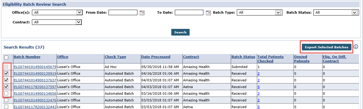 Eligibility Batch Review Search Reults