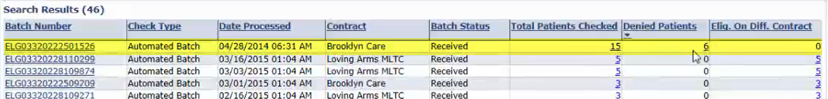 Search Results – Total/Denied Patients