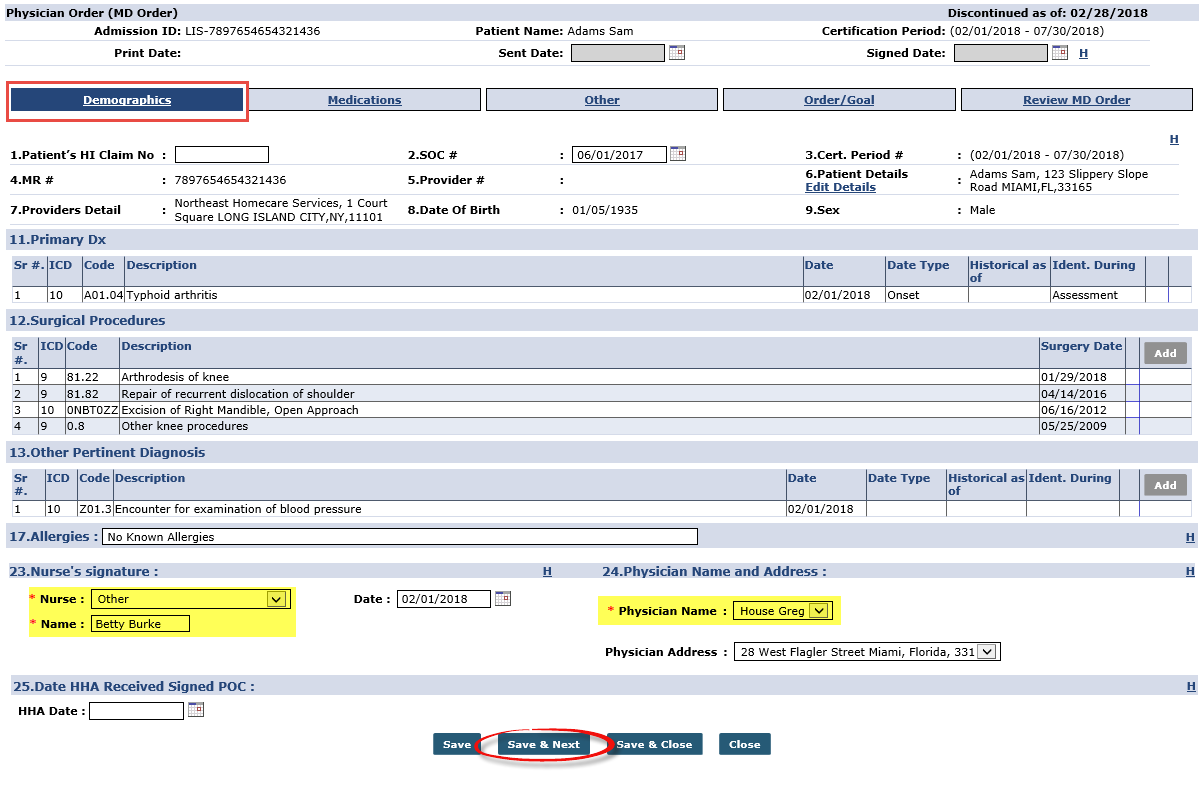 MD Order - Demographics section