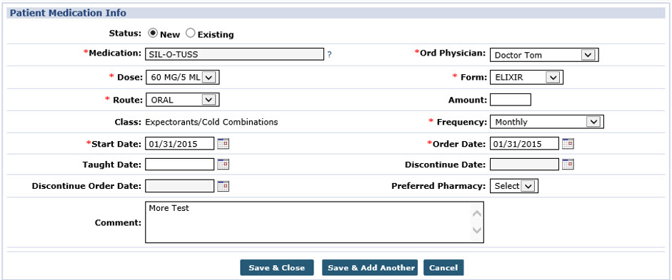 Edit or Change Patient Medication screen