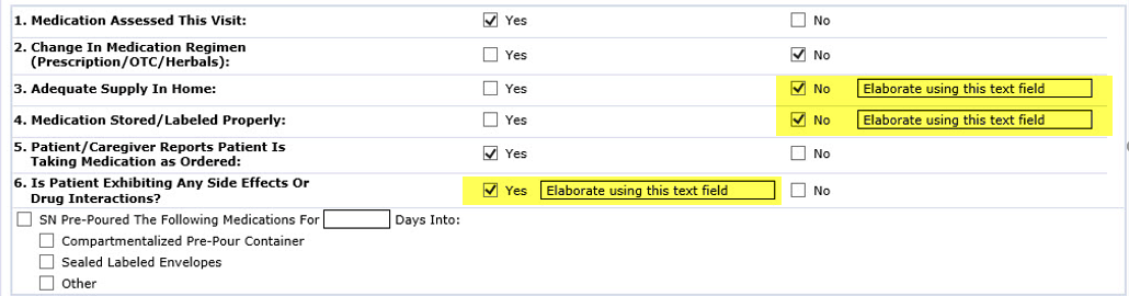 Medication Assessment: Clarification Required text fields