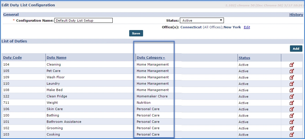 Duty Categories