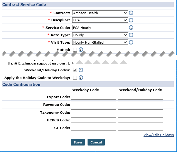 Contract Service Code Window