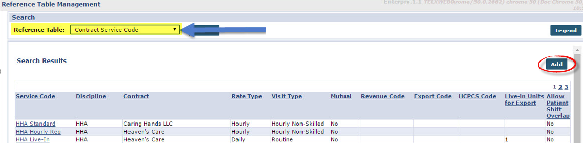 Reference Table: Contract Service Code