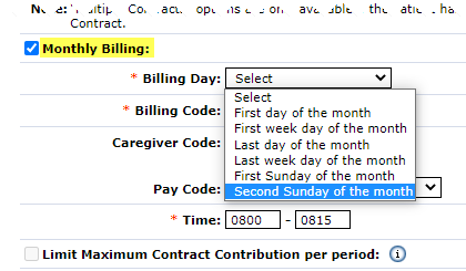 Additional Bill Info Window: Monthly Billing