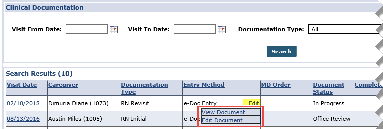 View or Edit Patient eDoc options