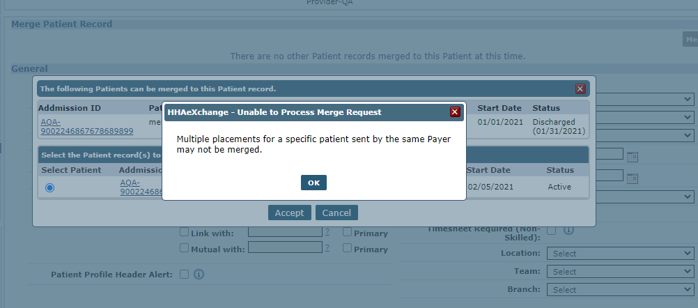 Merge Validation: Multiple Placements for Same Patient