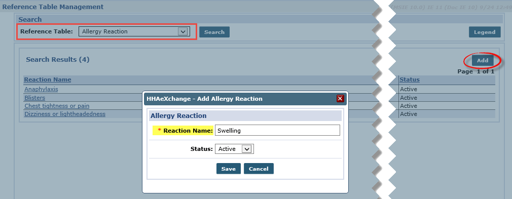 Reference Table: Allergy Reaction