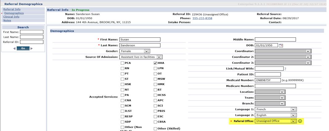 Unassigned Office Referral