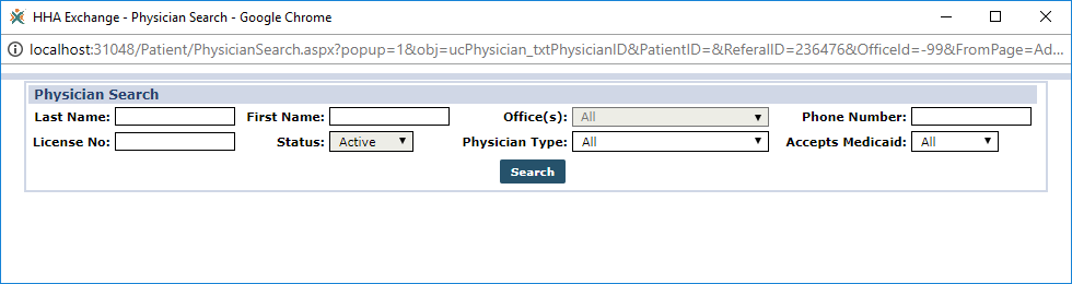 Referral Physician Search