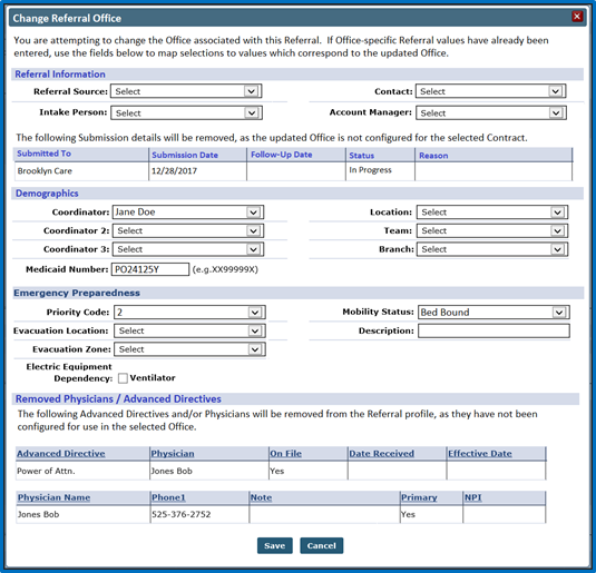 Change Referral Office