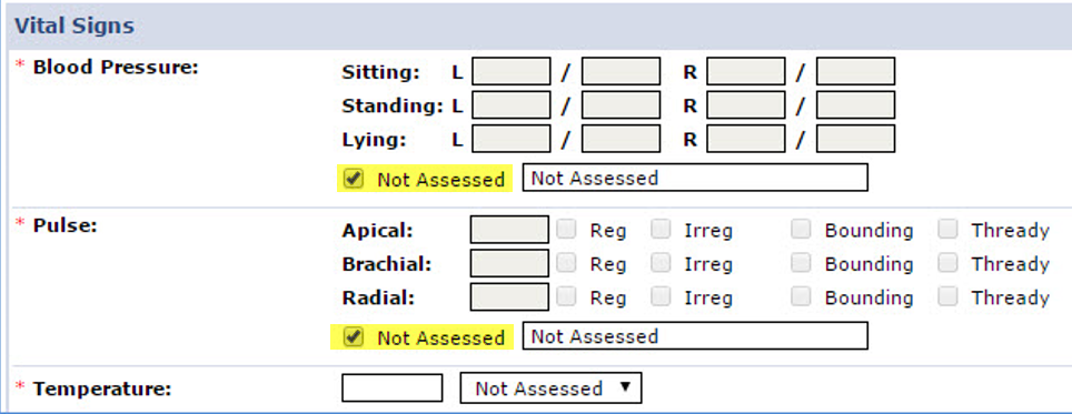 Vital Signs Section: Not Assessed Values