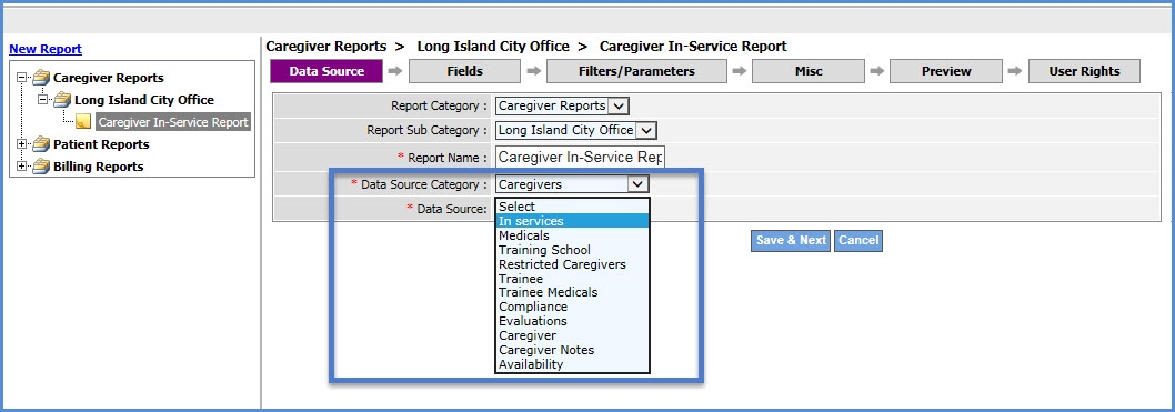 Data Sources tied to the Caregiver Data Source Category