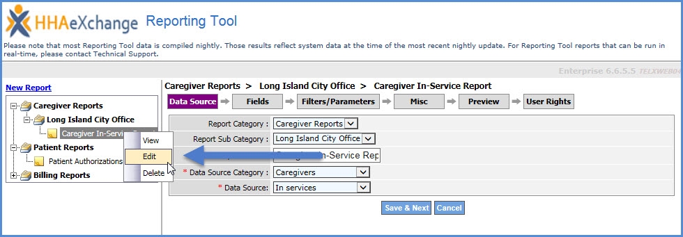 Select an Existing Report