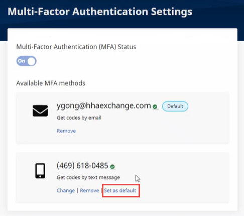 MFA Settings Page