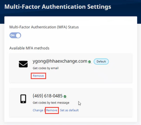 MFA Settings Page