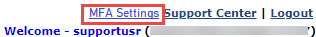 MFA Settings Link Next to Support Center