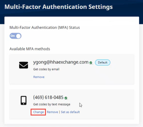 MFA Settings Page