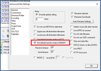 Binary Mode in Advanced Settings (Sample)