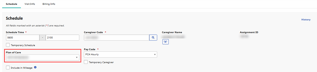 Schedule Tab: Select POC
