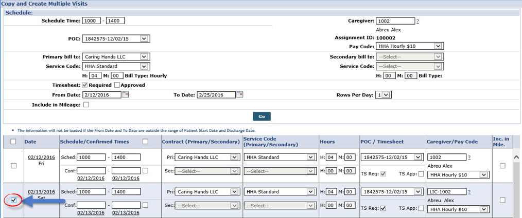 Copy and Create Multiple Visits