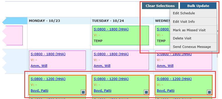 Appointments - Clear Selections and Bulk Update Buttons