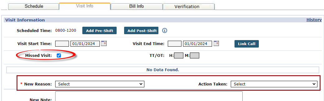 Visit Info - Mark Missed Visit