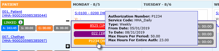 Authorization Detail View: Weekly Authorization Type