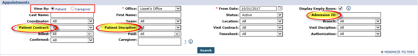 Patient Filter Fields
