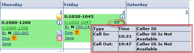 Patient Calendar In and Out Times