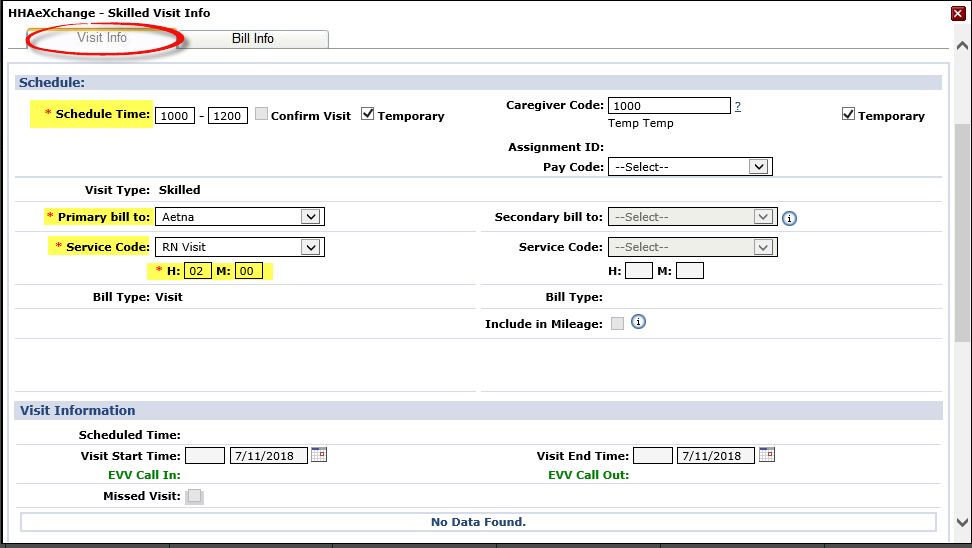 Schedule Visit tab – Scheduling a Skilled Visit