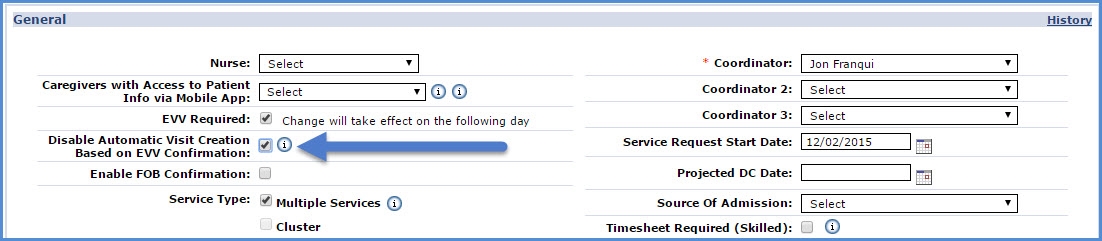 Patient Profile: Disable Visit Creation checkbox