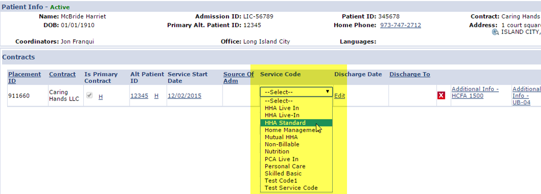 Select Default Service Code
