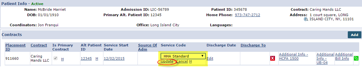 Save Default Service Code