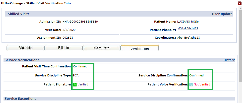 EVV Verification Information