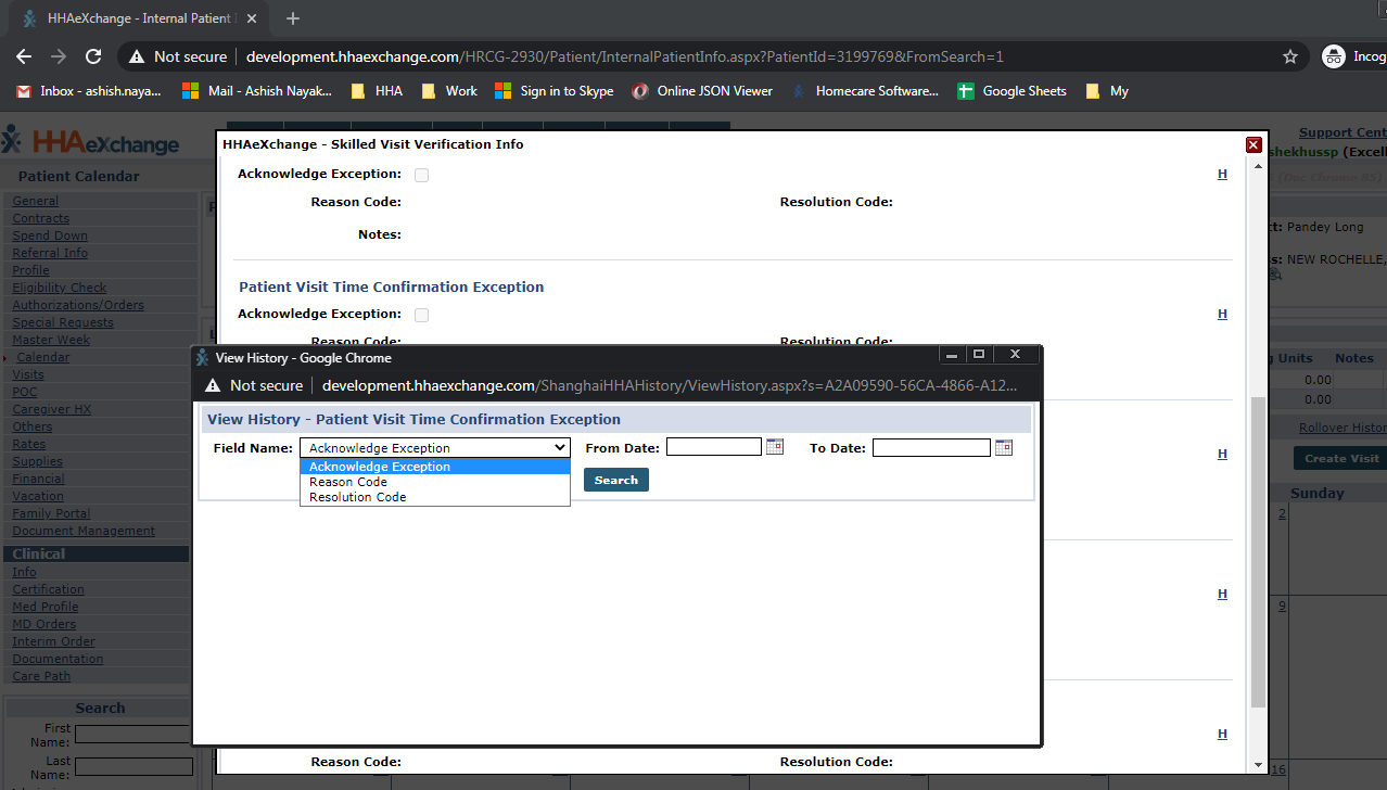 Visit Verification Exception History