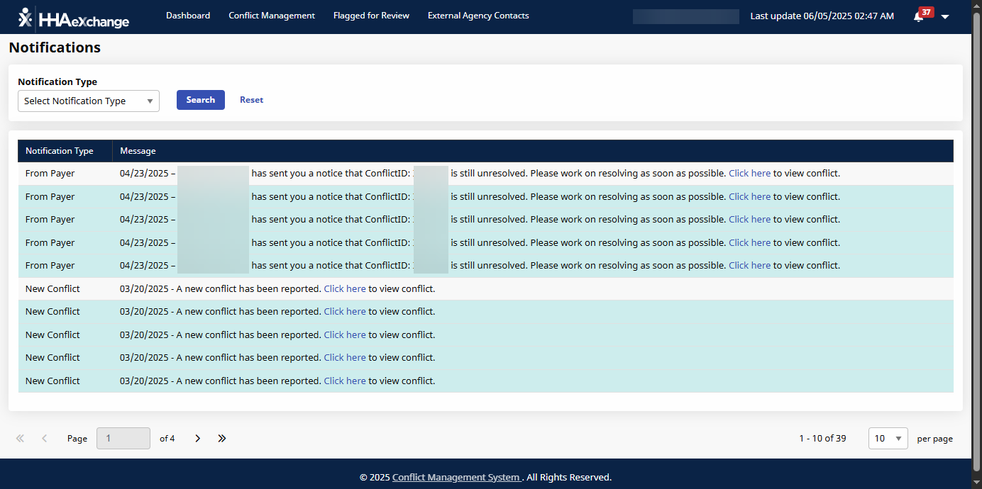 Notifications page Notifications page