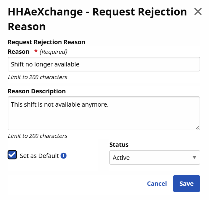 Request Rejection Reason Window Request Rejection Reason Window