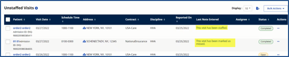 Unstaffed Visits Worklist