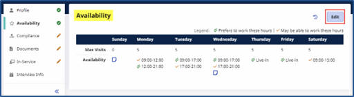 Applicant Profile: Availability Page Applicant Profile: Availability Page