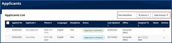 Applicants Page: List Tab Applicants Page: List Tab