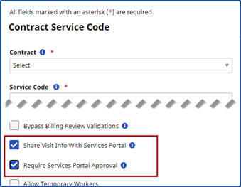 Services Portal Contract Service Codes Setup