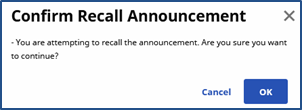 Confirm Recall Announcement Confirm Recall Announcement