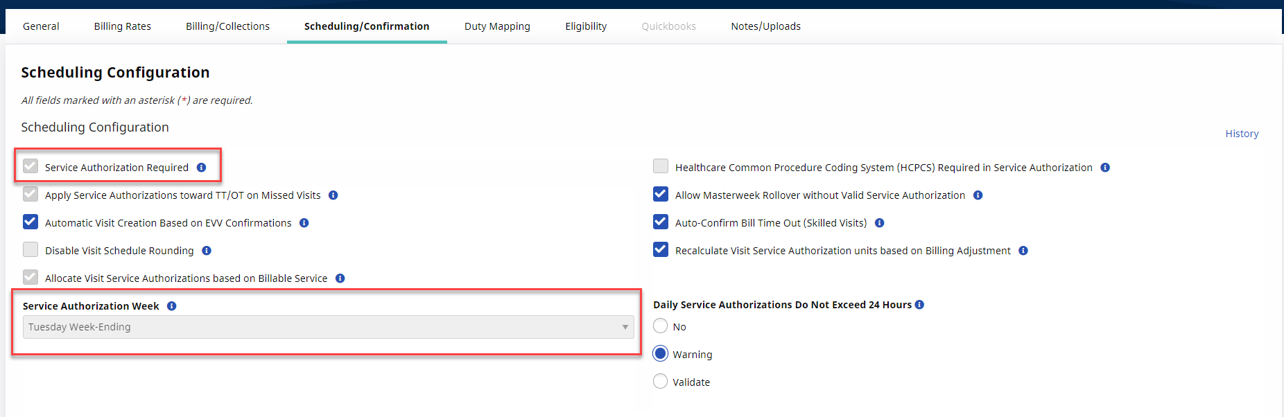 Contract Setup- Scheduling/Confirmation Tab (Unavailable Fields) The image shows the Schduling/Confirmation page, highlighting the unavailable fields.