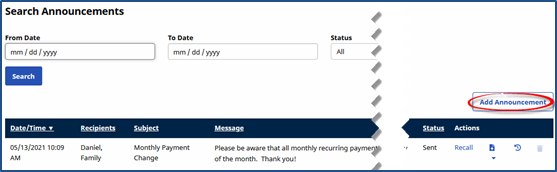 Creating a New Announcement Creating a New Announcement
