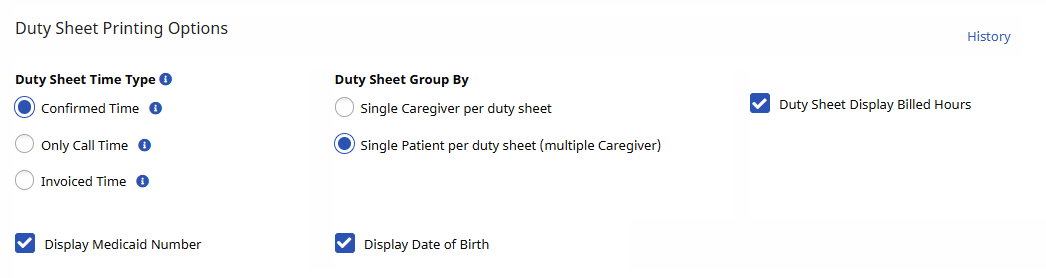Duty Sheet Printing Options Duty Sheet Printing Options