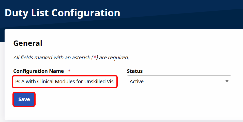 Enter a Configuration Name and click Save. Enter a Configuration Name and click Save.